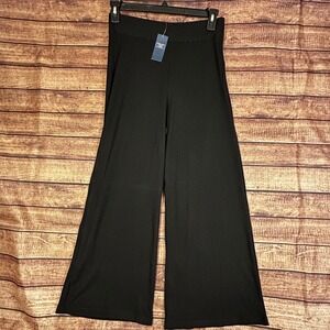 Abercrombie & Fitch Womens Black Ribbed Wide Leg High Rise Pants Large NWT
